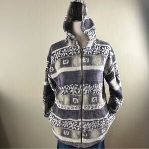 Vintage REI Patterned Hooded Fleece Jacket Women Size Medium